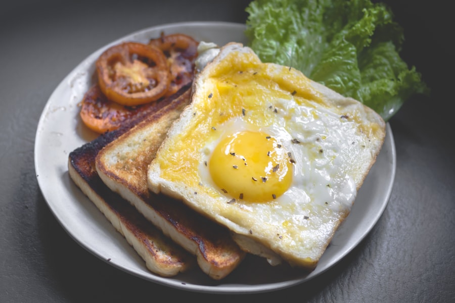 Eggs, toast and tomato — breakfast plate